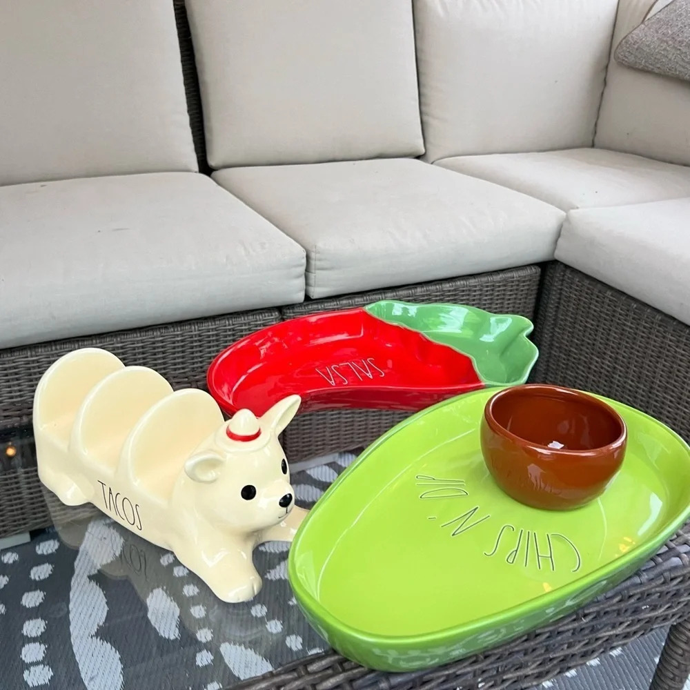 NEW Rae Dunn CHIPS N’ DIP adorable Avocado /Guacamole ceramic appetizer tray - Picture 8 of 9